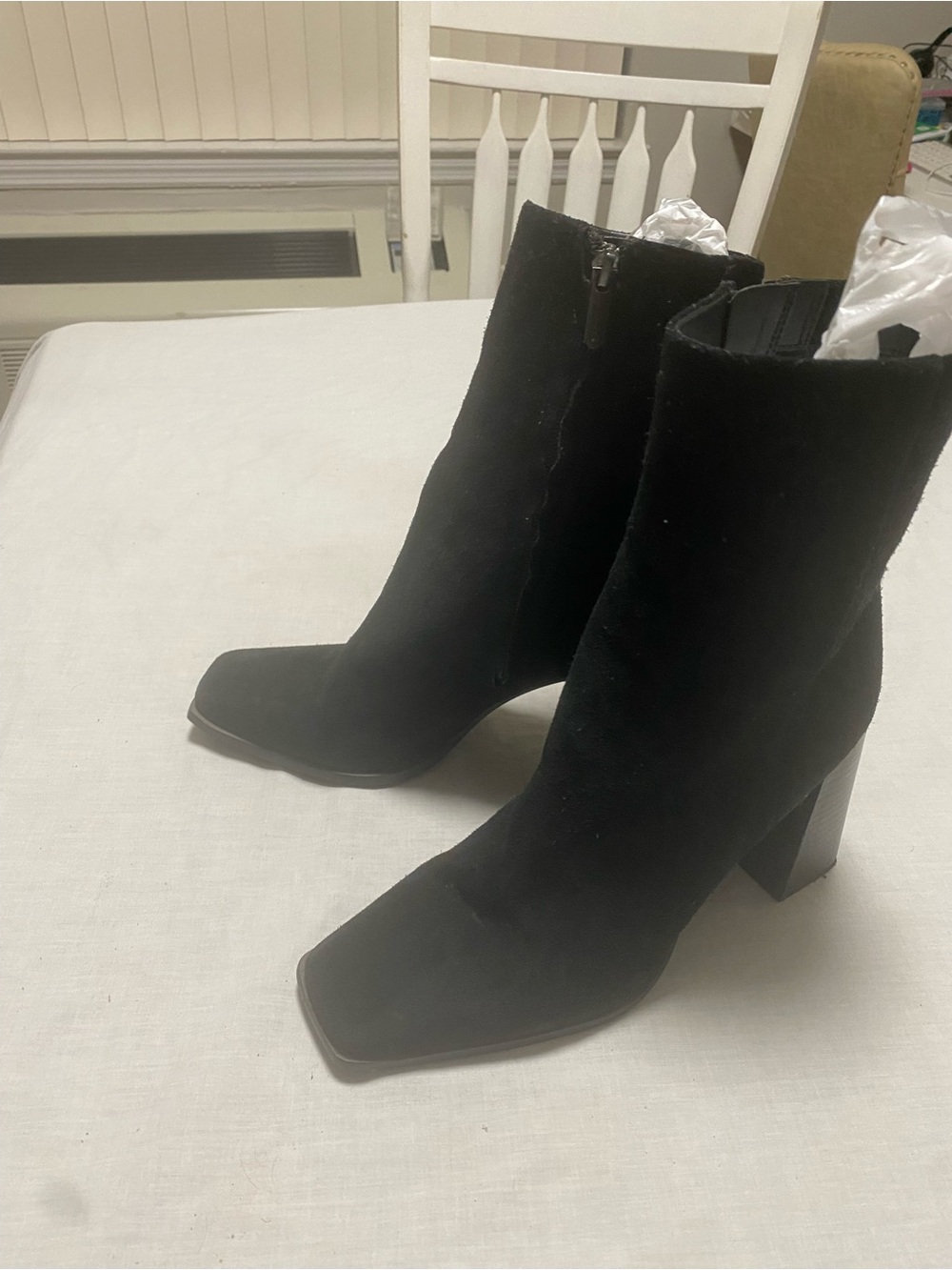 Sam Edelman Black Suede Square-Toe Block Heel Ankle Boots